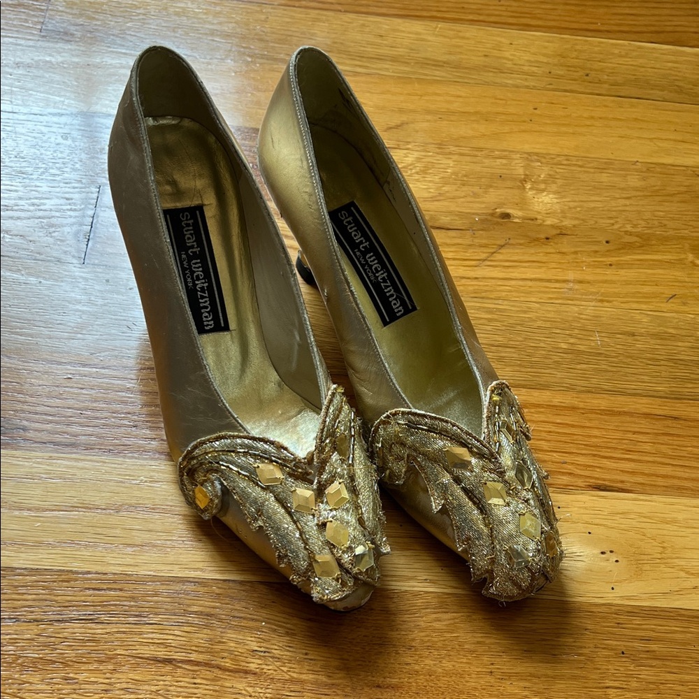 Vintage Stuart Weitzman Gold Embellished Heels